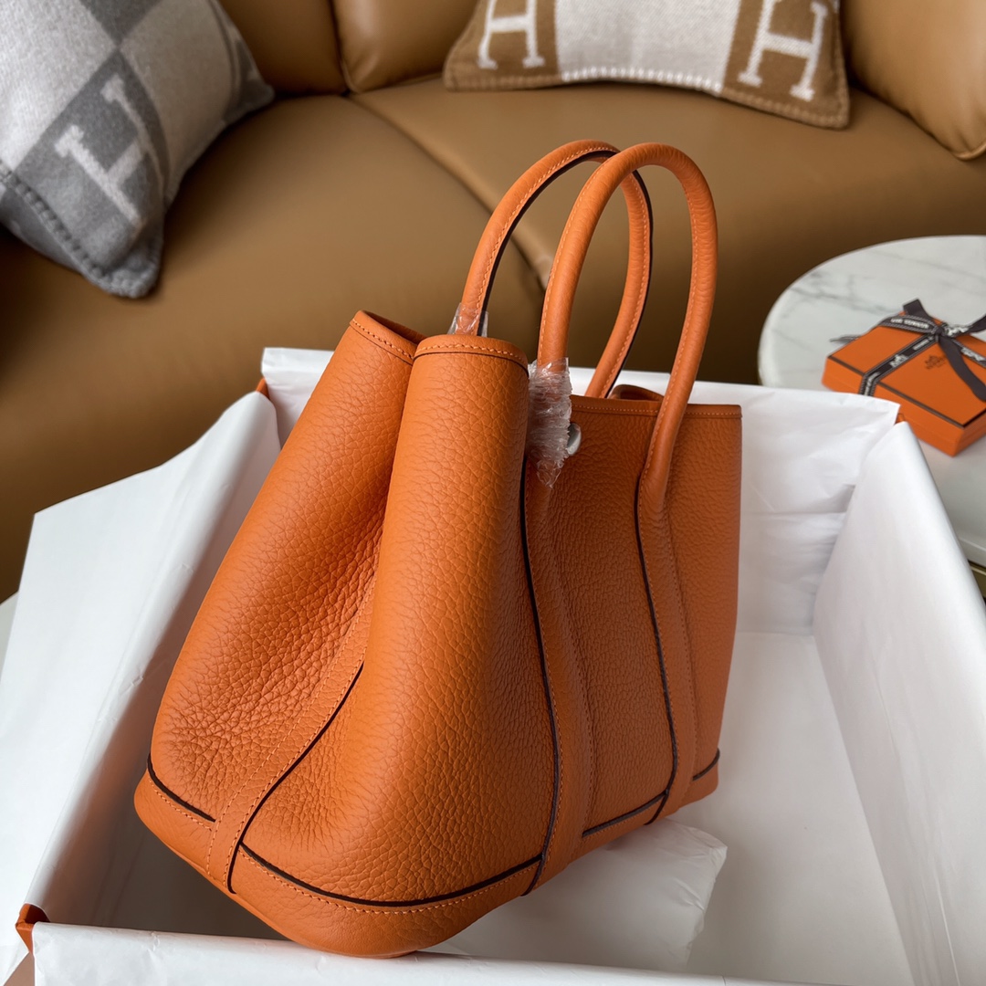 Hermes Garden Party 30cm Tote Handbag In Orange Clemence Leather